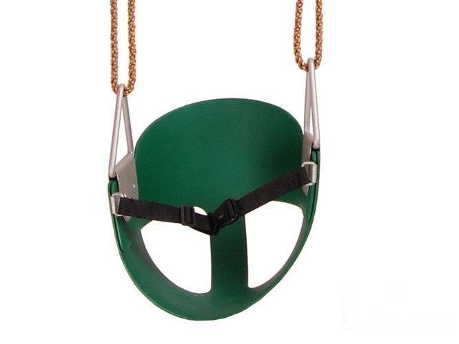 Green flexible toddler bucket swing seat with safety strap