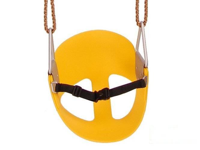 Yellow flexible toddler bucket swing seat with safety strap