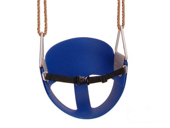 Blue flexible toddler bucket swing seat with safety strap