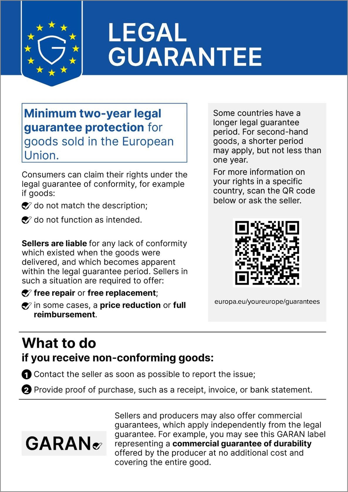 EU legal guarantee of conformity